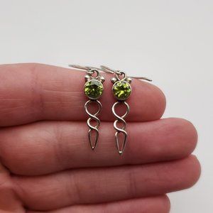 925 Sterling Silver 6.5mm Green Cubic Zirconia Cute Dangle Earrings